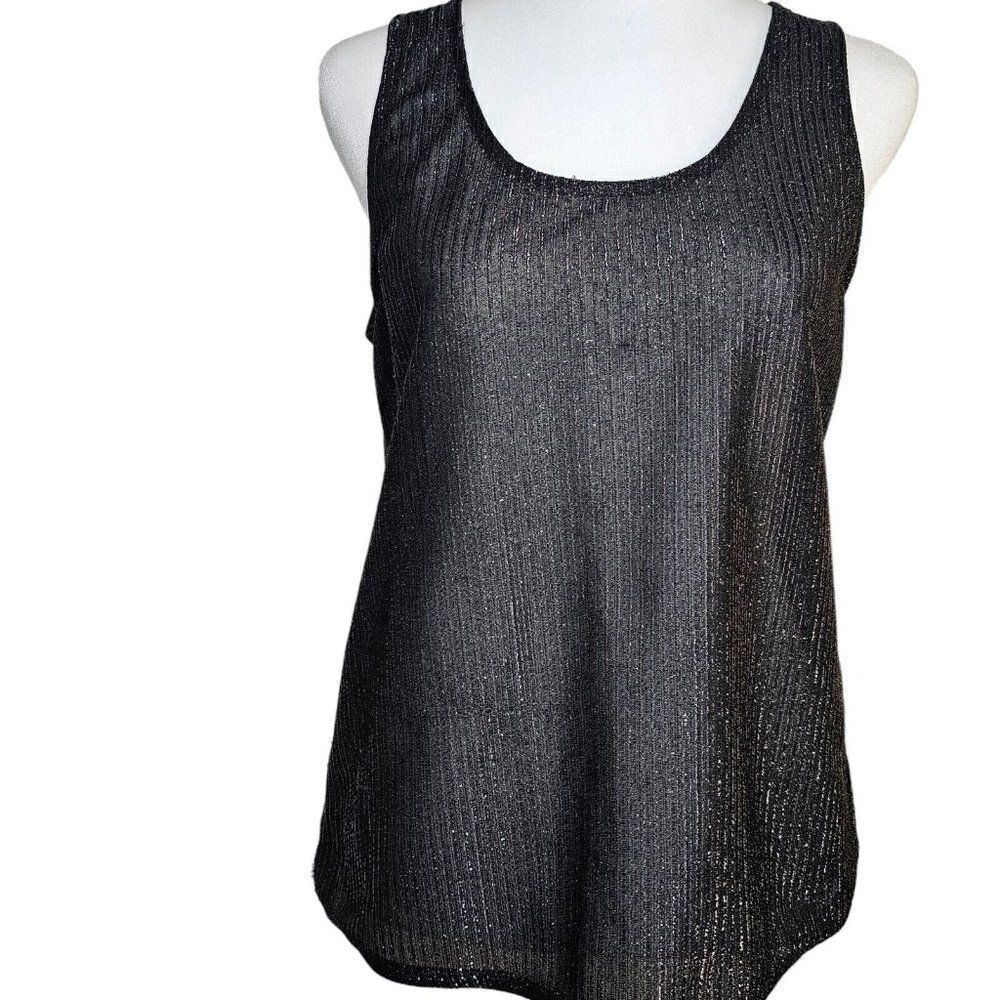 Vintage 70s Tank Top Camisole Womens Size M Black Silver Metallic Disco